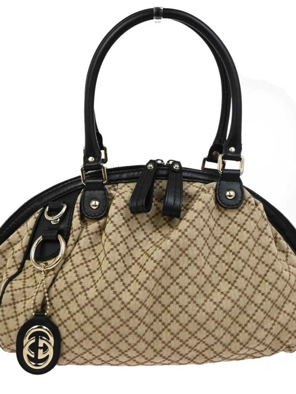 GUCCI Sukey Diamante Shoulder Hand Bag Canvas Leather Brown BK GHW Italy 79CB102